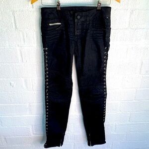 Rockstar Sushi Coated Moto Black Criss Cross Low Rise Zip Ankle Jeans sz 24